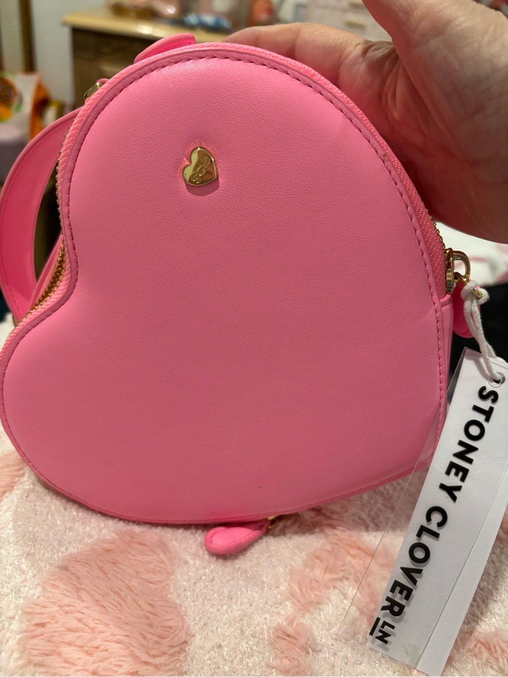 Stoney Clover Lane Pink Heart Crossbody with Gold Accent